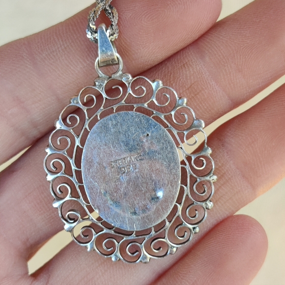 Vintage sterling silver braided necklace with turquoise Hubble glass pendant - Picture 5 of 9